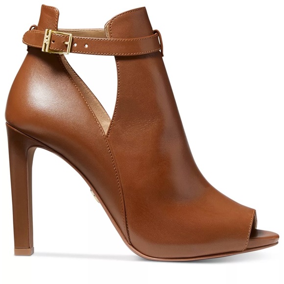 NEW MICHAEL MICHAEL KORS Lawson Booties NWOB Boots Tan Luggage Tan Open Toe NWT - Picture 3 of 13